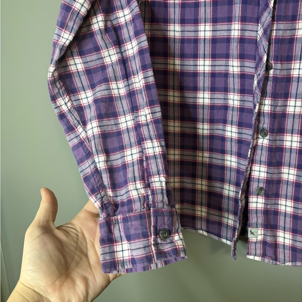 Eddie Bauer XS Classic Fit purple plaid 100% cotton flannel button-up shirt - Picture 3 of 6